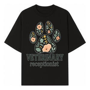 Floral Paw Print Veterinary Receptionist Sign | Pet Care Office Decor | Animal Hospital Reception Wall Art - T-shirt 1758347417946.jpg