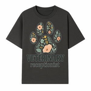Floral Paw Print Veterinary Receptionist Sign | Pet Care Office Decor | Animal Hospital Reception Wall Art - T-shirt 1758347418061.jpg