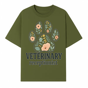 Floral Paw Print Veterinary Receptionist Sign | Pet Care Office Decor | Animal Hospital Reception Wall Art - T-shirt 1758347418197.jpg