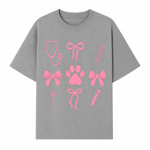 Pink Veterinary Theme Clipart | Pet Care Stethoscope, Paw Prints, Syringe & Bows | Cute Digital Graphics for Animal Lovers - T-shirt 1758347418208.jpg