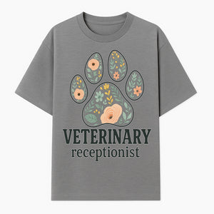 Floral Paw Print Veterinary Receptionist Sign | Pet Care Office Decor | Animal Hospital Reception Wall Art - T-shirt 1758347418303.jpg