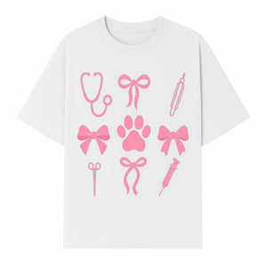 Pink Veterinary Theme Clipart | Pet Care Stethoscope, Paw Prints, Syringe & Bows | Cute Digital Graphics for Animal Lovers - T-shirt 1758347418356.jpg