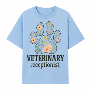Floral Paw Print Veterinary Receptionist Sign | Pet Care Office Decor | Animal Hospital Reception Wall Art - T-shirt 1758347418474.jpg