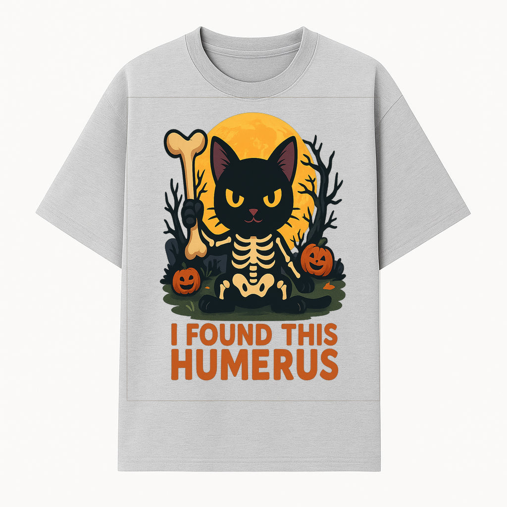 Halloween Black Cat Skeleton with Bone, I Found This Humerus Cute Pumpkin Design, Spooky Decor, Fun Trick or Treat Gift - T-shirt 1758347418547.jpg