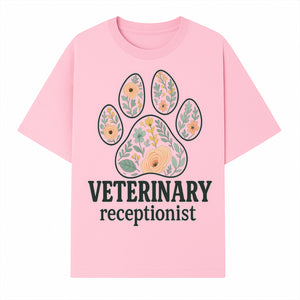 Floral Paw Print Veterinary Receptionist Sign | Pet Care Office Decor | Animal Hospital Reception Wall Art - T-shirt 1758347418598.jpg