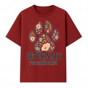 Floral Paw Print Veterinary Receptionist Sign | Pet Care Office Decor | Animal Hospital Reception Wall Art - T-shirt 1758347418737.jpg