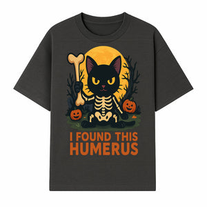 Halloween Black Cat Skeleton with Bone, I Found This Humerus Cute Pumpkin Design, Spooky Decor, Fun Trick or Treat Gift - T-shirt 1758347418792.jpg