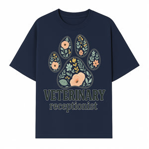 Floral Paw Print Veterinary Receptionist Sign | Pet Care Office Decor | Animal Hospital Reception Wall Art - T-shirt 1758347418860.jpg