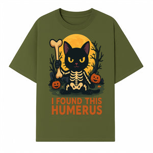 Halloween Black Cat Skeleton with Bone, I Found This Humerus Cute Pumpkin Design, Spooky Decor, Fun Trick or Treat Gift - T-shirt 1758347418917.jpg