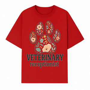 Floral Paw Print Veterinary Receptionist Sign | Pet Care Office Decor | Animal Hospital Reception Wall Art - T-shirt 1758347418978.jpg