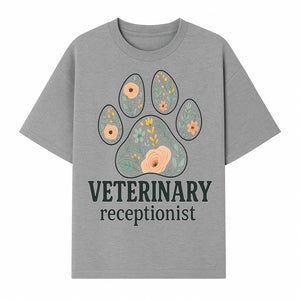 Floral Paw Print Veterinary Receptionist Sign | Pet Care Office Decor | Animal Hospital Reception Wall Art - T-shirt 1758347419084.jpg