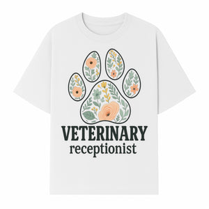 Floral Paw Print Veterinary Receptionist Sign | Pet Care Office Decor | Animal Hospital Reception Wall Art - T-shirt 1758347419234.jpg