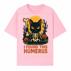 Halloween Black Cat Skeleton with Bone, I Found This Humerus Cute Pumpkin Design, Spooky Decor, Fun Trick or Treat Gift - T-shirt 1758347419372.jpg