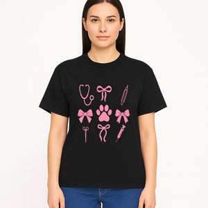 Pink Veterinary Theme Clipart | Pet Care Stethoscope, Paw Prints, Syringe & Bows | Cute Digital Graphics for Animal Lovers - T-shirt 1758347419643.jpg