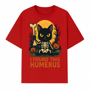 Halloween Black Cat Skeleton with Bone, I Found This Humerus Cute Pumpkin Design, Spooky Decor, Fun Trick or Treat Gift - T-shirt 1758347419771.jpg