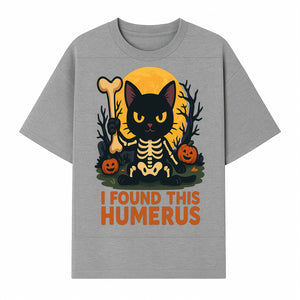 Halloween Black Cat Skeleton with Bone, I Found This Humerus Cute Pumpkin Design, Spooky Decor, Fun Trick or Treat Gift - T-shirt 1758347419894.jpg