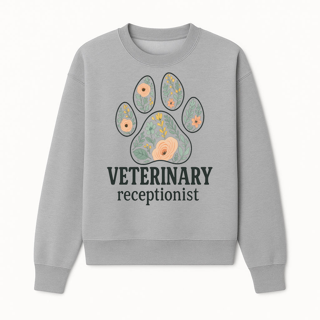 Floral Paw Print Veterinary Receptionist Sign | Pet Care Office Decor | Animal Hospital Reception Wall Art - Sweatshirt 1758347420614.jpg