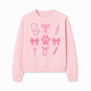 Pink Veterinary Theme Clipart | Pet Care Stethoscope, Paw Prints, Syringe & Bows | Cute Digital Graphics for Animal Lovers - Sweatshirt 1758347420640.jpg