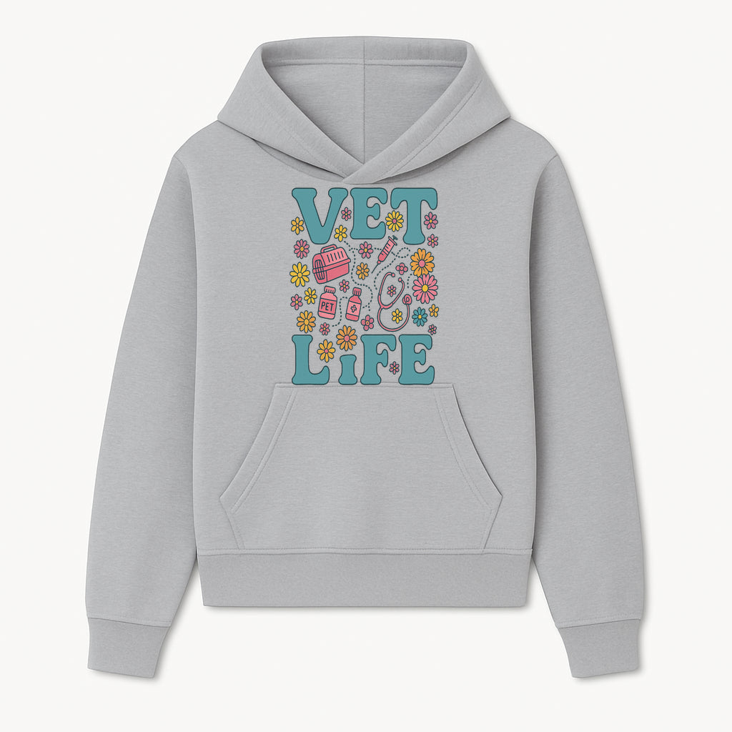 Vet Life Graphic Tee | Colorful Vet Inspired T-Shirt with Pet Icons and Flowers | Perfect Gift for Animal Lovers and Vets - Hoodie 1758347420661.jpg