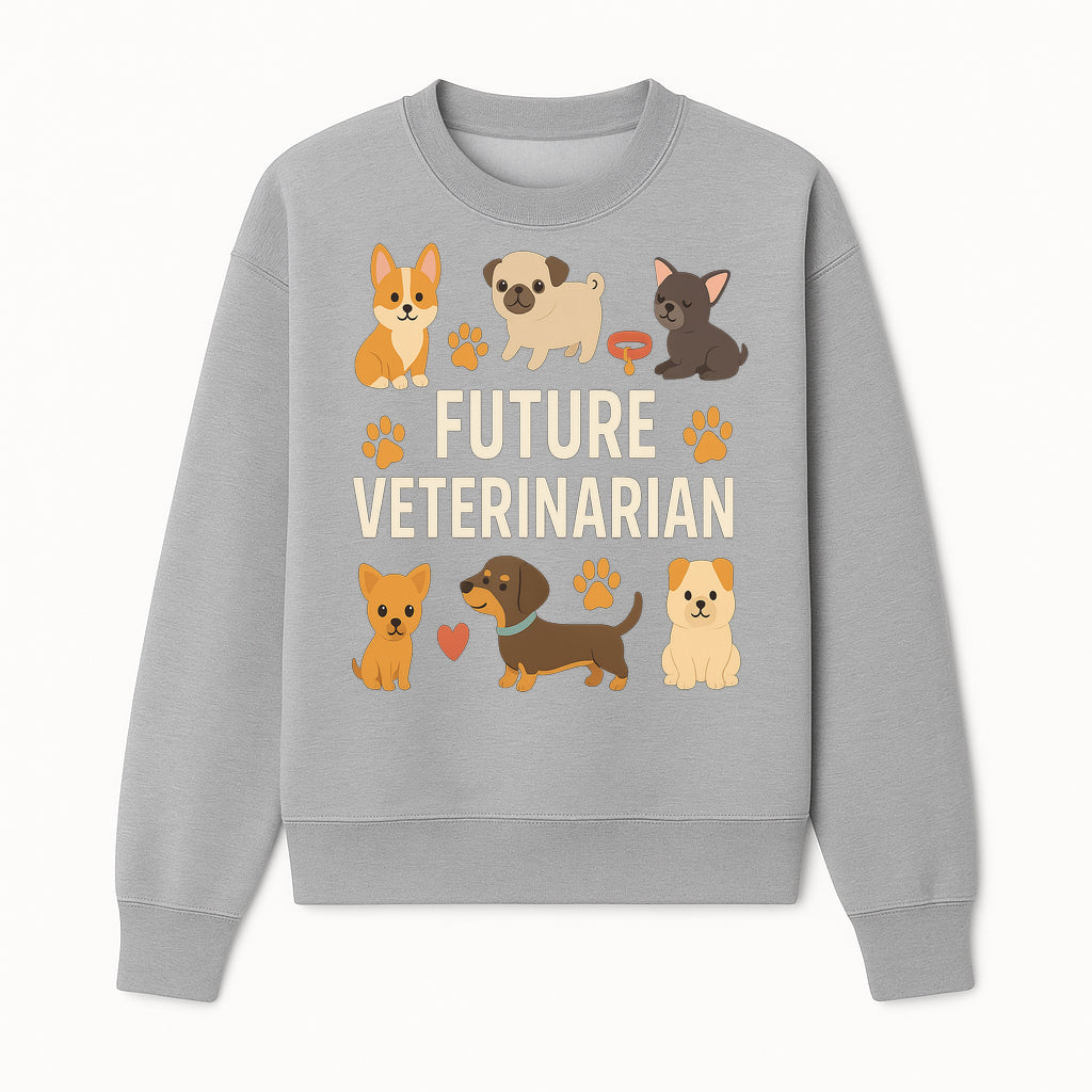 Future Veterinarian Dog Lover Cute Illustration for Kids - Animal Themed Art Print with Adorable Puppies and Paw Prints - Sweatshirt 1758347420738.jpg