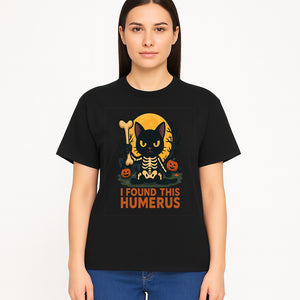 Halloween Black Cat Skeleton with Bone, I Found This Humerus Cute Pumpkin Design, Spooky Decor, Fun Trick or Treat Gift - T-shirt 1758347421357.jpg