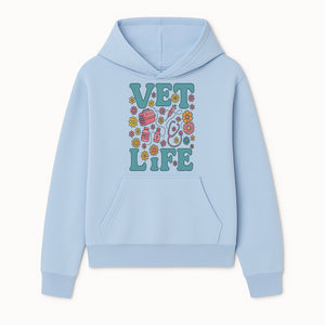 Vet Life Graphic Tee | Colorful Vet Inspired T-Shirt with Pet Icons and Flowers | Perfect Gift for Animal Lovers and Vets - Hoodie 1758347421372.jpg