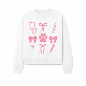 Pink Veterinary Theme Clipart | Pet Care Stethoscope, Paw Prints, Syringe & Bows | Cute Digital Graphics for Animal Lovers - Sweatshirt 1758347421376.jpg