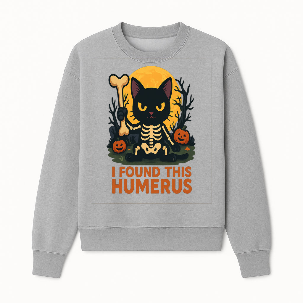 Halloween Black Cat Skeleton with Bone, I Found This Humerus Cute Pumpkin Design, Spooky Decor, Fun Trick or Treat Gift - Sweatshirt 1758347421490.jpg