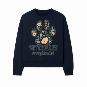 Floral Paw Print Veterinary Receptionist Sign | Pet Care Office Decor | Animal Hospital Reception Wall Art - Sweatshirt 1758347421721.jpg