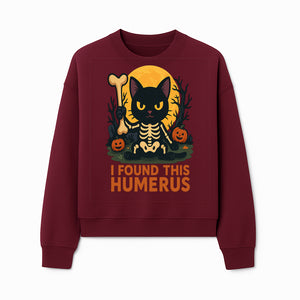 Halloween Black Cat Skeleton with Bone, I Found This Humerus Cute Pumpkin Design, Spooky Decor, Fun Trick or Treat Gift - Sweatshirt 1758347422415.jpg