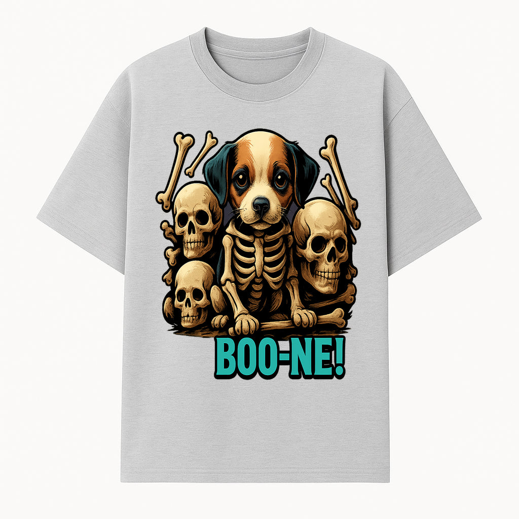Funny Halloween Dog Skeleton Art T-Shirt | Boo-ne! Graphic Tee with Skull Design | Spooky Pet Lover Apparel - T-shirt 1758347422512.jpg