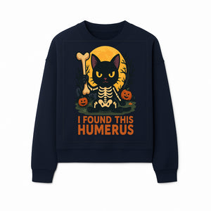 Halloween Black Cat Skeleton with Bone, I Found This Humerus Cute Pumpkin Design, Spooky Decor, Fun Trick or Treat Gift - Sweatshirt 1758347422530.jpg