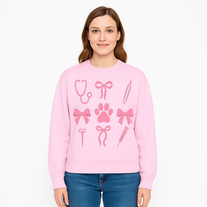 Pink Veterinary Theme Clipart | Pet Care Stethoscope, Paw Prints, Syringe & Bows | Cute Digital Graphics for Animal Lovers - Sweatshirt 1758347422631.jpg