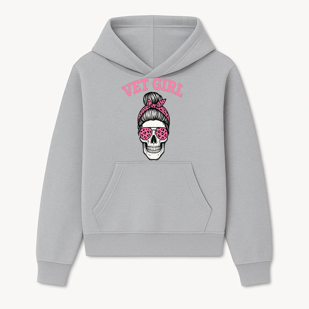 Vet Girl Skull Graphic Tee - Trendy Pink Leopard Sunglasses & Bandana Design for Animal Lovers - Hoodie 1758347422733.jpg
