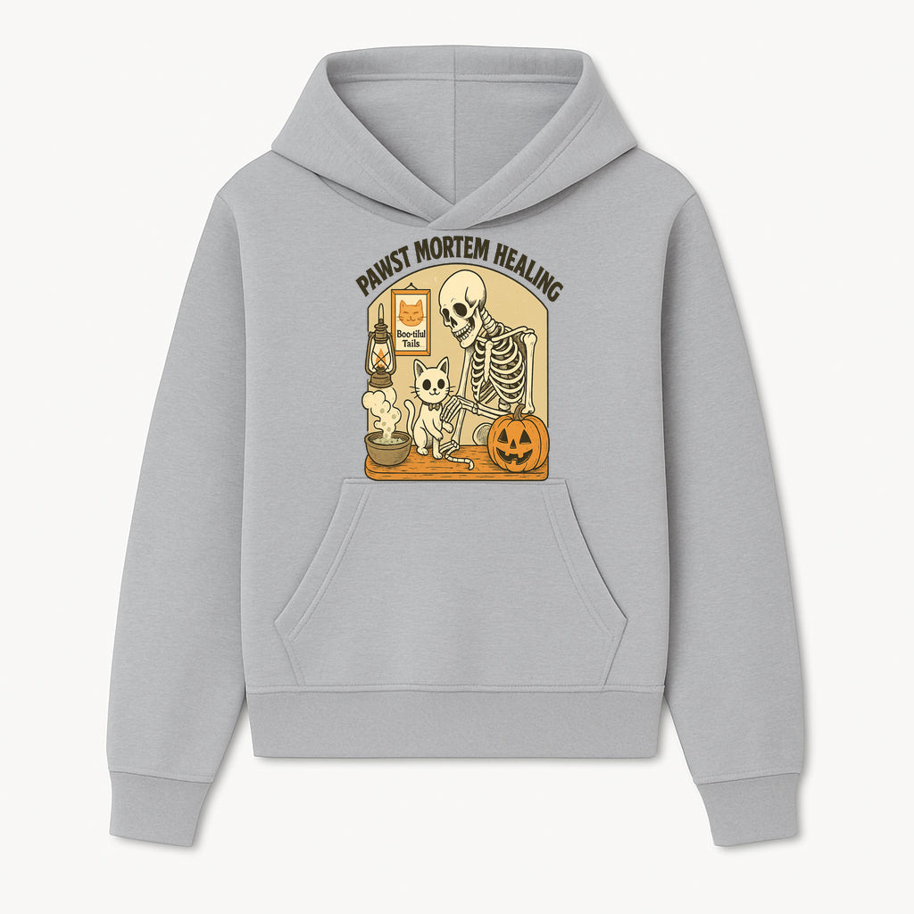 Pawst Mortem Healing Halloween Art Print - Skeleton, Cat, Pumpkin, Vintage Style Decor for Pet Lovers and Spooky Aesthetic - Hoodie 1758347423143.jpg