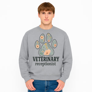 Floral Paw Print Veterinary Receptionist Sign | Pet Care Office Decor | Animal Hospital Reception Wall Art - Sweatshirt 1758347423230.jpg