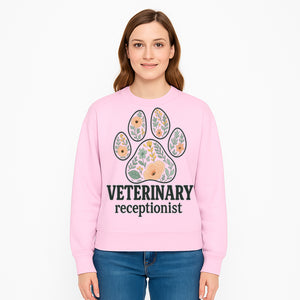 Floral Paw Print Veterinary Receptionist Sign | Pet Care Office Decor | Animal Hospital Reception Wall Art - Sweatshirt 1758347423357.jpg