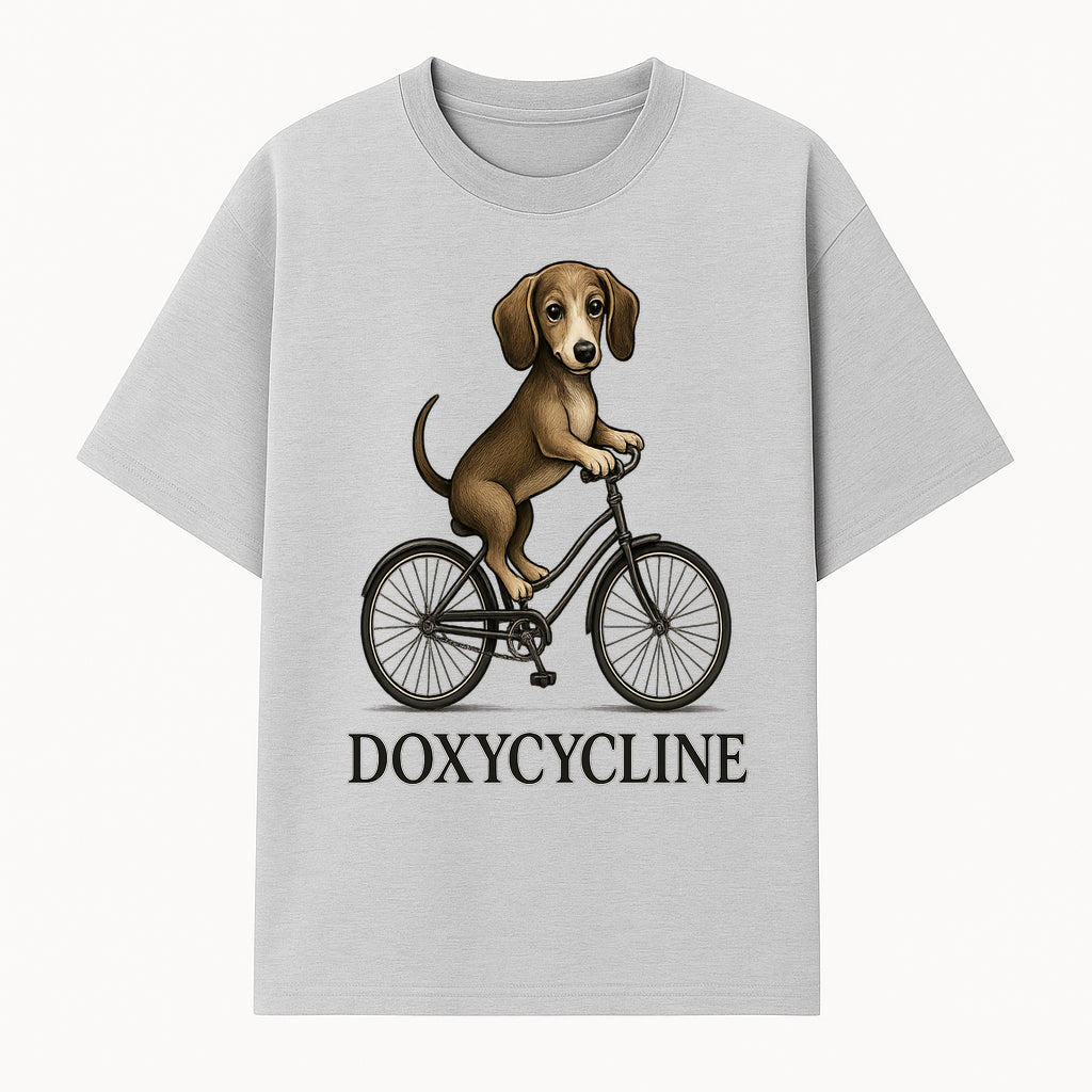 Doxycycline Dog Bicycle Art Print | Cute Dog Riding Bike Wall Decor | Pet Lover Gift | Whimsical Animal Illustration - T-shirt 1758347423579.jpg