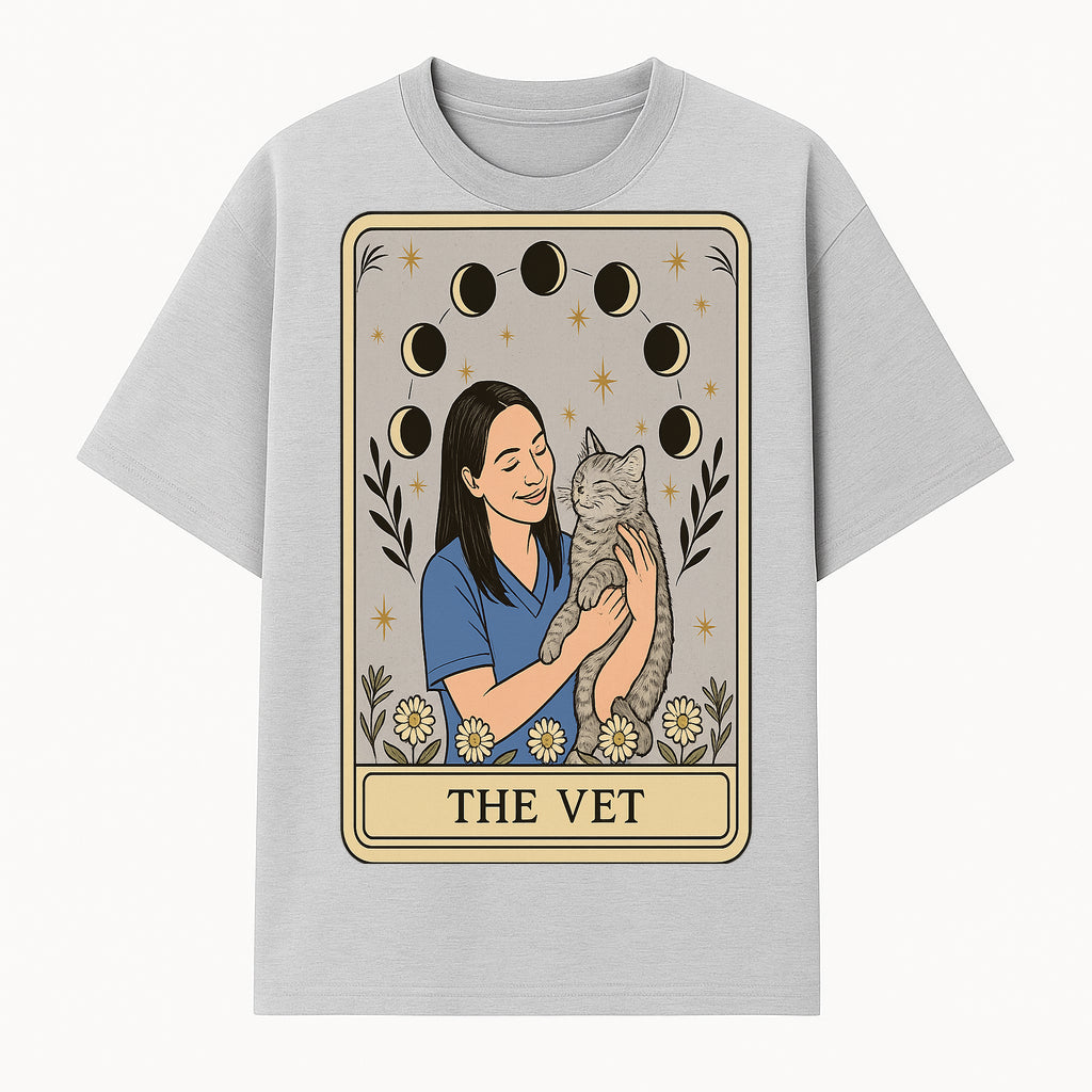 Veterinarian Art Print - Cat Lover Decor - Floral Moon Phases - Cute Vet and Cat Illustration - Animal Care Gifts - T-shirt 1758347423635.jpg
