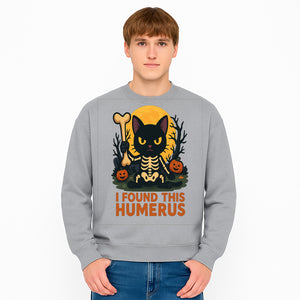 Halloween Black Cat Skeleton with Bone, I Found This Humerus Cute Pumpkin Design, Spooky Decor, Fun Trick or Treat Gift - Sweatshirt 1758347424086.jpg