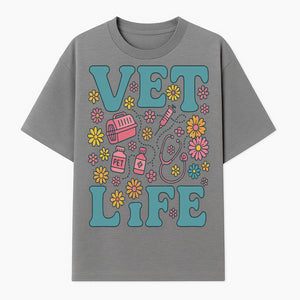 Vet Life Graphic Tee | Colorful Vet Inspired T-Shirt with Pet Icons and Flowers | Perfect Gift for Animal Lovers and Vets - T-shirt 1758347424157.jpg