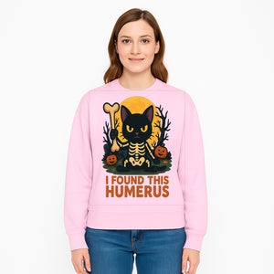 Halloween Black Cat Skeleton with Bone, I Found This Humerus Cute Pumpkin Design, Spooky Decor, Fun Trick or Treat Gift - Sweatshirt 1758347424225.jpg