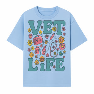 Vet Life Graphic Tee | Colorful Vet Inspired T-Shirt with Pet Icons and Flowers | Perfect Gift for Animal Lovers and Vets - T-shirt 1758347424304.jpg