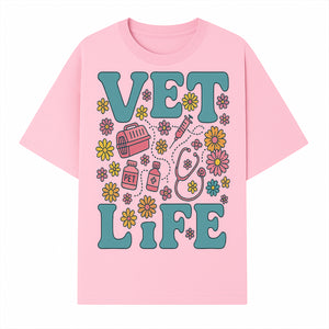 Vet Life Graphic Tee | Colorful Vet Inspired T-Shirt with Pet Icons and Flowers | Perfect Gift for Animal Lovers and Vets - T-shirt 1758347424413.jpg