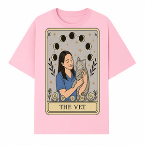 Veterinarian Art Print - Cat Lover Decor - Floral Moon Phases - Cute Vet and Cat Illustration - Animal Care Gifts - T-shirt 1758347424427.jpg
