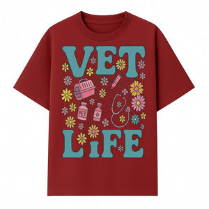 Vet Life Graphic Tee | Colorful Vet Inspired T-Shirt with Pet Icons and Flowers | Perfect Gift for Animal Lovers and Vets - T-shirt 1758347424573.jpg