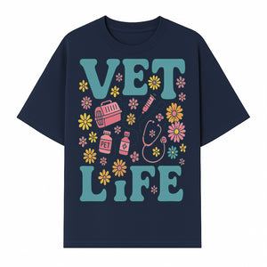 Vet Life Graphic Tee | Colorful Vet Inspired T-Shirt with Pet Icons and Flowers | Perfect Gift for Animal Lovers and Vets - T-shirt 1758347424696.jpg