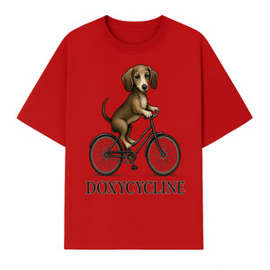 Doxycycline Dog Bicycle Art Print | Cute Dog Riding Bike Wall Decor | Pet Lover Gift | Whimsical Animal Illustration - T-shirt 1758347424845.jpg