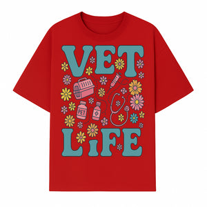 Vet Life Graphic Tee | Colorful Vet Inspired T-Shirt with Pet Icons and Flowers | Perfect Gift for Animal Lovers and Vets - T-shirt 1758347424864.jpg