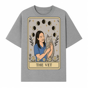 Veterinarian Art Print - Cat Lover Decor - Floral Moon Phases - Cute Vet and Cat Illustration - Animal Care Gifts - T-shirt 1758347424970.jpg